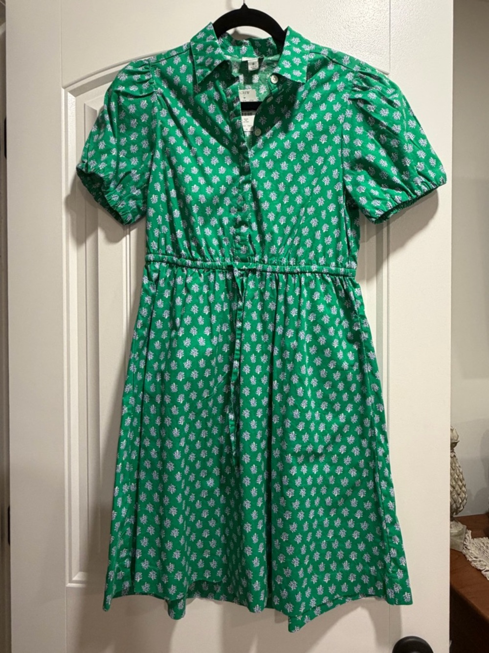 J. Crew Green Mini Shirt Dress with White Floral Motif
